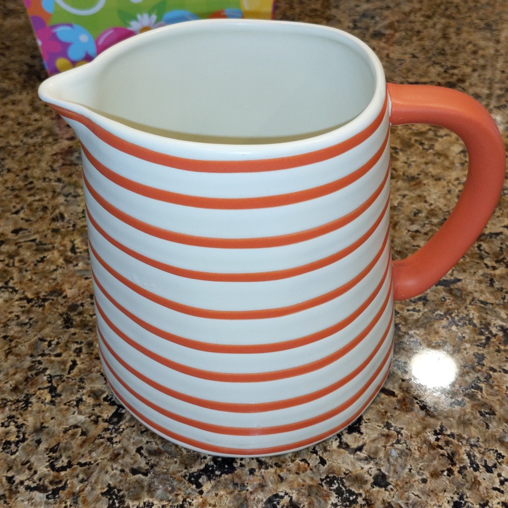 Hearth And Hand with Magnolia Pitcher Tangerine Handle and Rings/Stripes - Picture 7 of 7